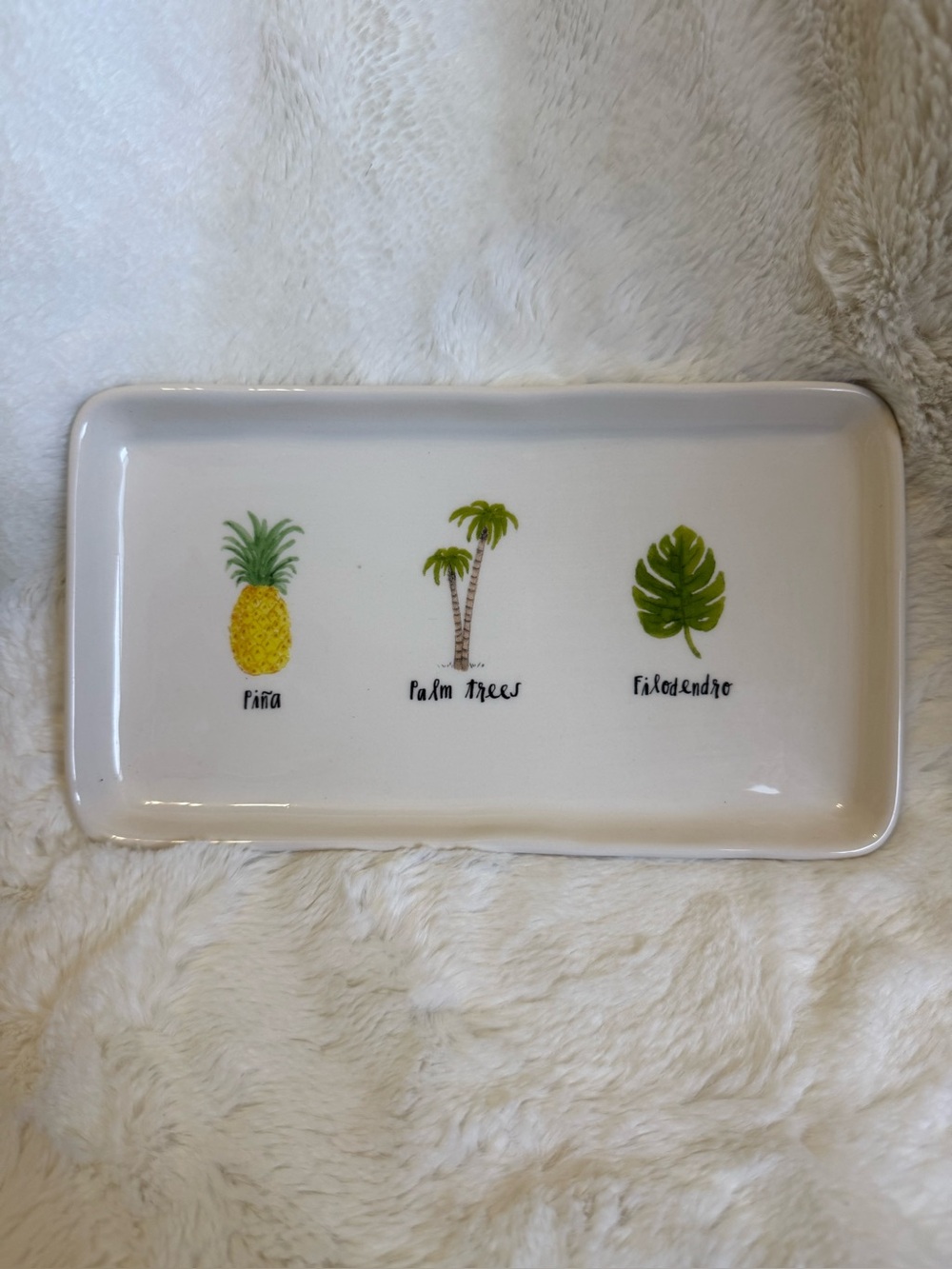 Rae Dunn White Ceramic Tropical Serving Tray with Pineapple and Palm Motif